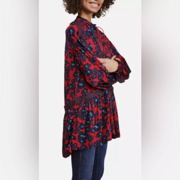 NWT Free People | Love Letter Long Sleeve Snap Front High/Low Tunic Merlot Combo - Picture 6 of 16